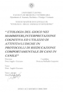 TESI DI MASTER II LIVELLO IN  ” ETOLOGIA DEGLI ANIMALI DI AFFEZIONE” 